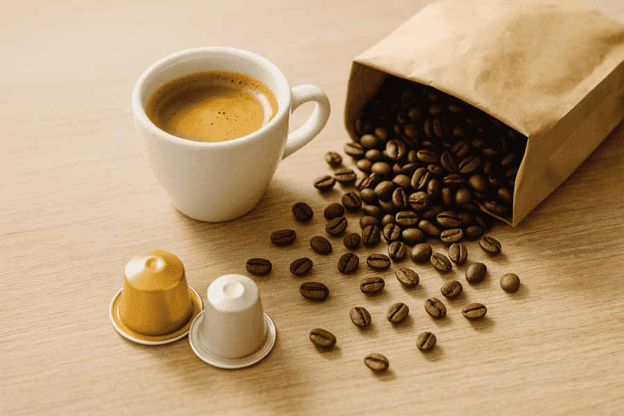 Cups espresso vs. grains frais