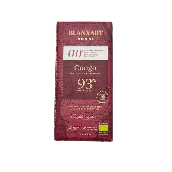 Une barre de chocolat noir vegan et sans gluten du Congo avec 93 % de cacao