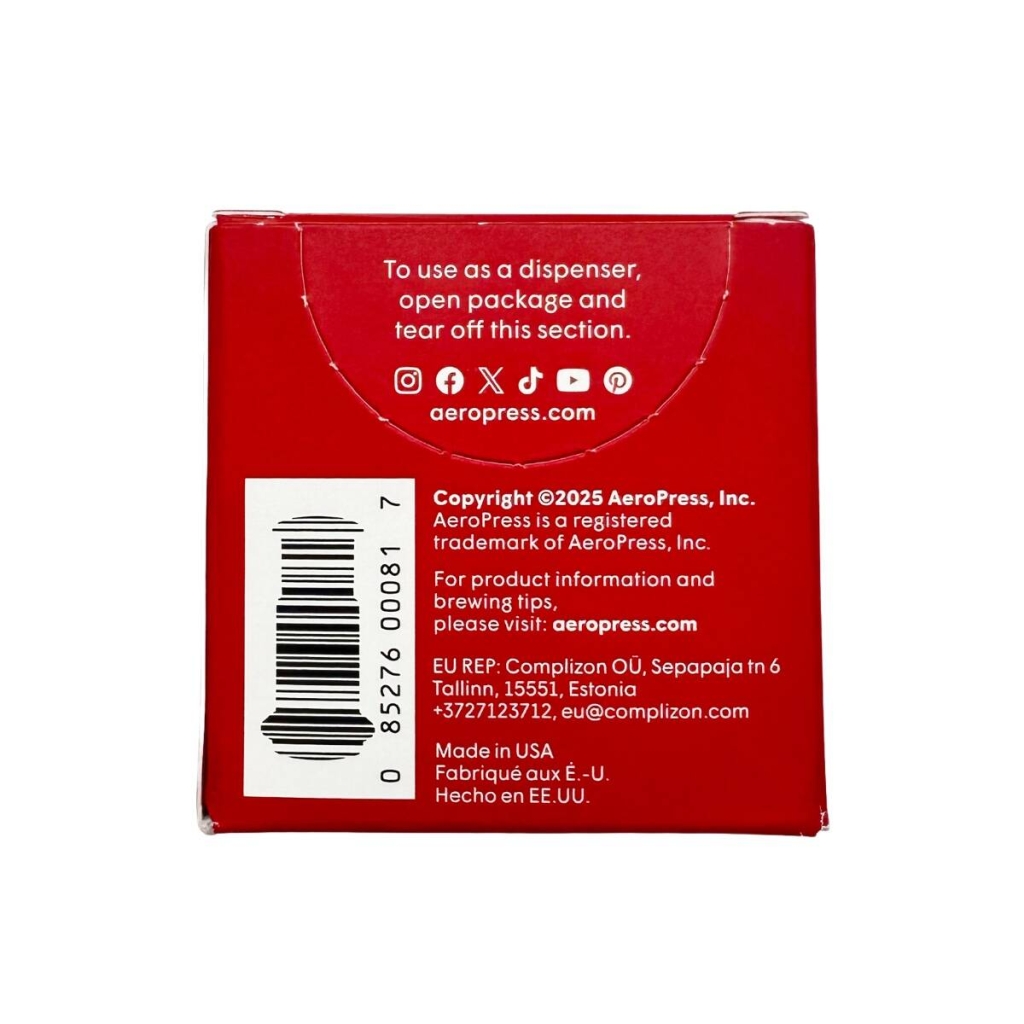 Arrière de l’emballage des microfiltres pour l’AeroPress Go