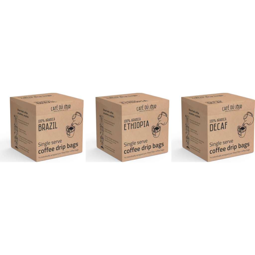 Trio Single Serve Drip Bags - Brésil, Éthiopie & Décaf 3 x 14 pièces