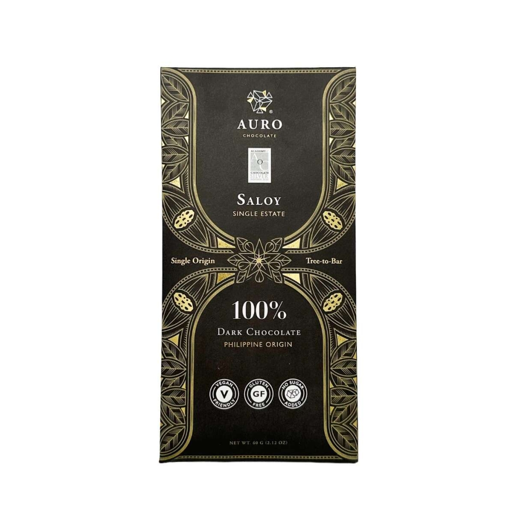 Une tablette de chocolat noir au goût de saloy de la marque Auro