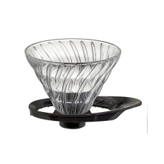 Hario V60 dripper - verre avec support noir, nouveau type - taille 02 (VDGR-02-B)